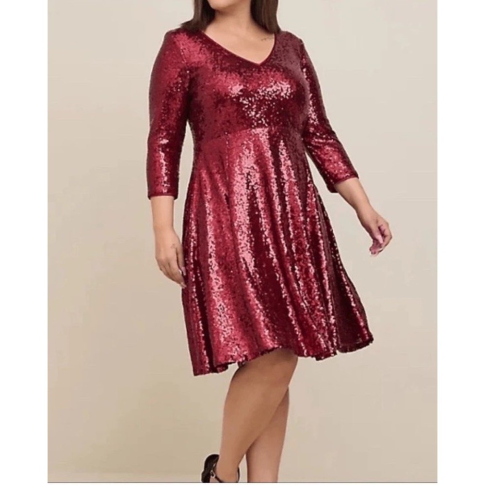 Torrid Burgundy Mini Sequins Skater Dress Holiday Party Night Out Festive Sz 3X